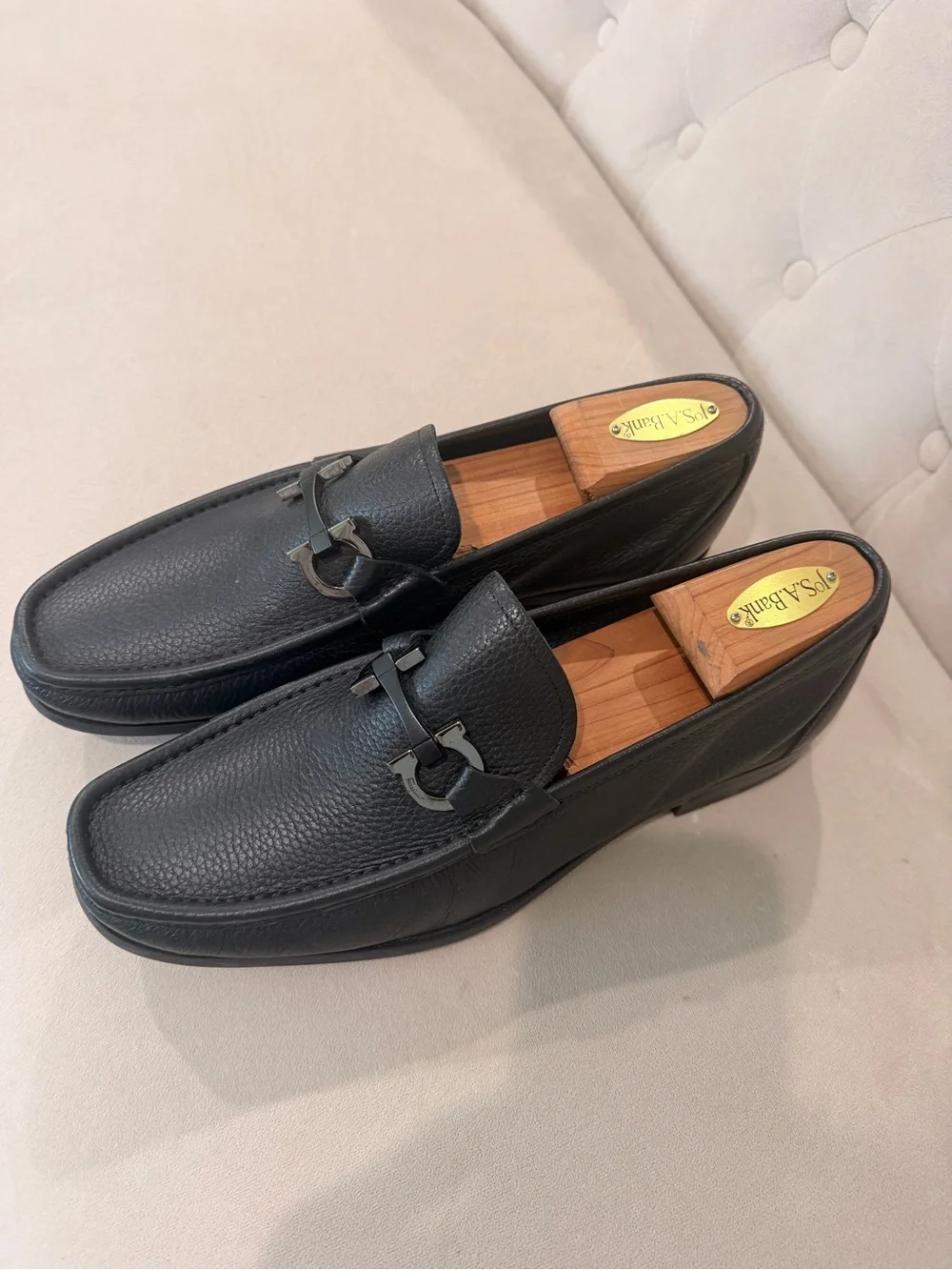 Salvatore Ferragamo Black Pebble Leather Bit Loafers